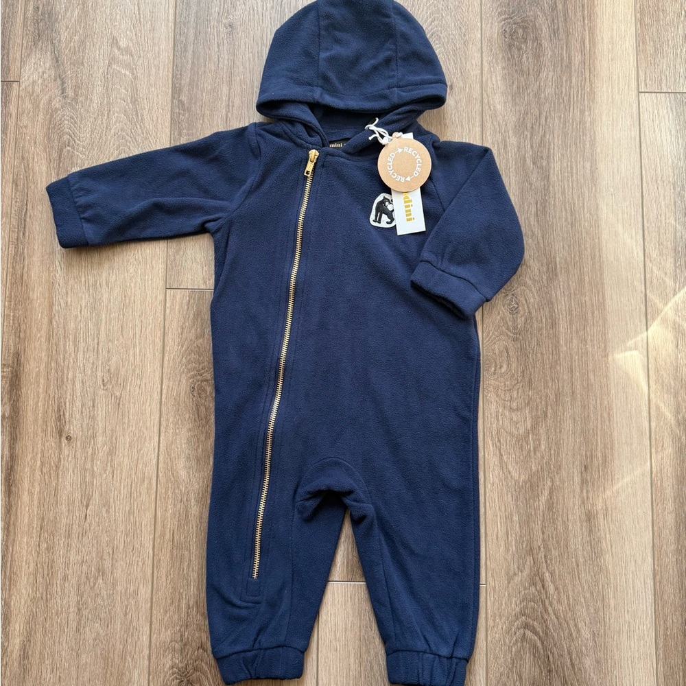 Mini Rodini Baby fleece suit NWT navy blue 6/9m